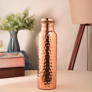 Vintage hammered copper Screw-on lid water bottle 250ml reusable travel mug Adults glass <b>drinkware</b> - Product Image 6
