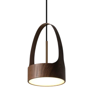 Lustre suspendu industriel vintage en bois massif sculpté à la main, style ferme, avec accents métalliques noirs - En promotion - Product Image 4