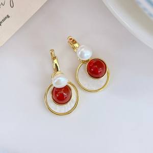 Pendientes Largos Finos al por Mayor y al Detal, Diseño Desmontable con Ágata Roja y Turquesa de Agua Dulce - Product Image 5