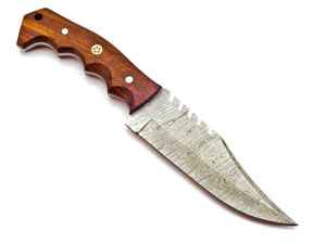 Couteau de chasse artisanal en acier Damas avec manche en bois et mosaïque, lame fixe à pointe tombante, couteau de survie EDC - Product Image 4