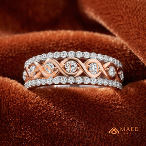 <b>Rose</b> Gold <b>Infinity</b> Twist Diamond Wedding Band – Two-Tone Interlocking Bridal Ring 18K <b>Rose</b> Gold Plated <b>Infinity</b> Anniversary Ring - Product Image 1