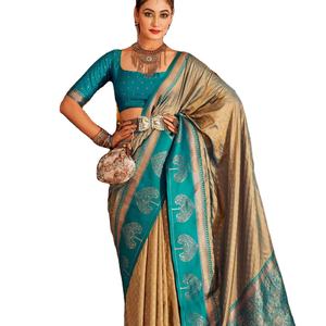 Dernier créateur Banarasi Silk Copper Zari Weaving Border Saree By Fab Zone - Product Image 1