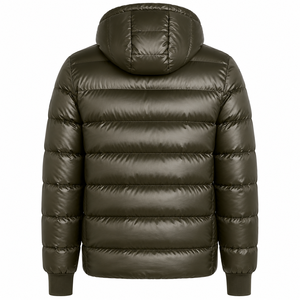 Men's Olive Green Eco-friendly Front Logo Puffer <b>Jacket</b> Windproof Zipper Closure Casual <b>Winter</b> Thick Solid Color Regular Fit - Product Image 3