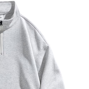 Men's Blank Oversized Half Zip Sweatshirt <b>Mock</b> <b>Neck</b> Plain Cotton Casual Streetwear Pullover <b>Top</b> - Product Image 2