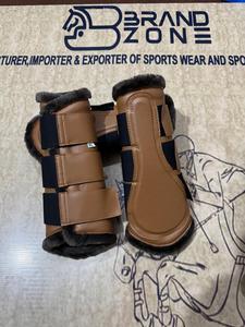 BRAND ZONE Equine Boots Patent Leather Horse Tendon Brushing Boots Splint Boots with 8MM Neoprean and Faux Fur <b>Equestrian</b> horse - Product Image 5