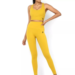 2 Pieces Women Breathable Yoga <b>Set</b> Short Sleeve Crop Top Customized Leggings Gym Fitness Activewear Suit - Product Image 1