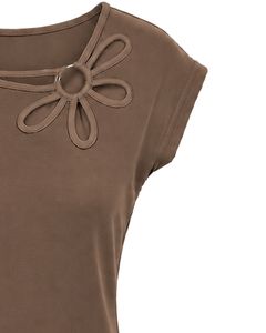 Custom Coffee Brown Women Casual T Shirt Floral Ring Neck Short Sleeve Summer Fashion Soft Stretch Ladies Tee Blouse <b>Top</b> Wear - Product Image 4