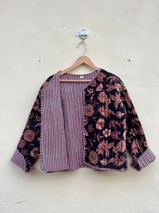 Veste kimono en velours de coton 100% faite à la main |   Automne/Hiver Respirant Écologique Séchage Rapide Anti-Plis Col Rond Matelassé - Product Image 3