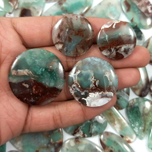 Vente en gros de pierres cabochons en aquaprase naturelle, forme libre, polies, 20mm-35mm, pour la fabrication de bijoux en argent et laiton - Product Image 3