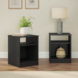 Modern <b>Oak</b> Nightstand Set of 2 Black Assembled <b>Bedside</b> <b>Cabinet</b> - Product Image 1