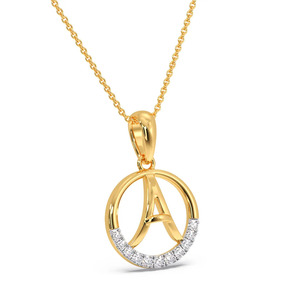 Collier pendentif en or avec chaîne à maillons séparés, lettre initiale A et cercle serti de diamants - Product Image 1