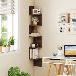 5 Tier Floating Bookshelf <b>Corner</b> Wall Mounted Storage Organizer <b>Corner</b> Mounted Display Shelves - Product Image 3
