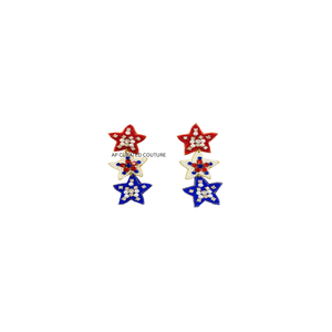 Boucles d'oreilles pendantes/clous pour femmes, style vintage patriotique du 4 juillet, faites à la main avec strass et perles de verre - Déclaration pour la Fête de l'Indépendance - Product Image 2