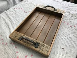Trending Wooden <b>Serving</b> <b>Tray</b> Set of 2 with <b>Black</b> Metal Handles for Dining Table and Kitchen Stylish <b>Serving</b> <b>Tray</b> for Home Decor - Product Image 2