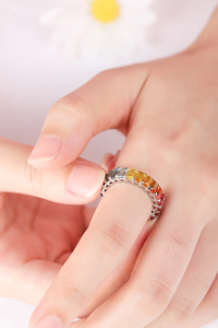 Luxury Women's 925 <b>Silver</b> Rhodium Plated Eternity Band <b>Ring</b> With <b>Emerald</b> Cut Multi Color Gemstones Channel Setting - Product Image 5