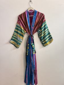 Kimono de Seda Crepé Reciclada para Mujer, Estilo Vintage, Kimono Largo de Seda Saree - Product Image 4