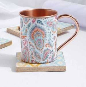 Vaso de cobre con diseño floral de colibrí de aspecto lujoso con asa, taza metálica vintage - Product Image 5