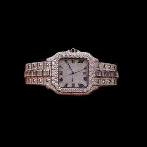 Montre-bracelet carrée à cadran chiffres romains, lunette entièrement pavée, bracelet orné de diamants, bijou de luxe, élégante montre à quartz - Product Image 1