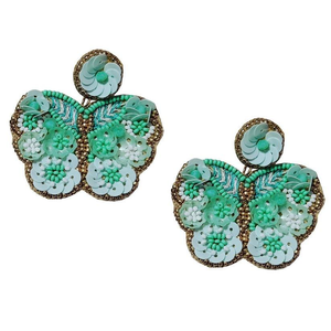 Pendientes Artesanales Ligeros con Bordado de Cuentas de Colores Naturales Blancos y Flecos de Cuentas - Artesanía de India Etsy - Product Image 3