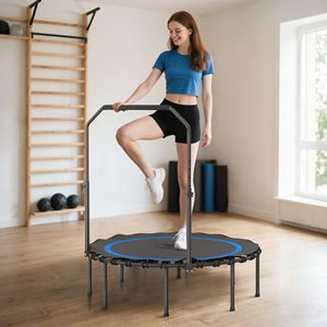 45-Inch Foldable <b>Mini</b> Rebounder <b>Trampoline</b> with Adjustable Handle Bar Indoor Outdoor Blue for Adults - Product Image 2