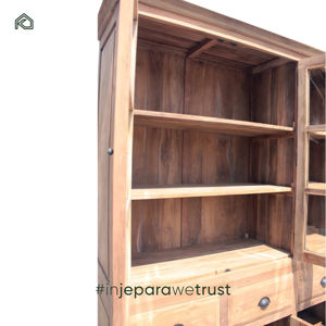 Ensemble de meubles de rangement pour salon en teck minimaliste, écologique, fait main, en bois massif, design durable, montage facile, armoire de présentation - Product Image 4