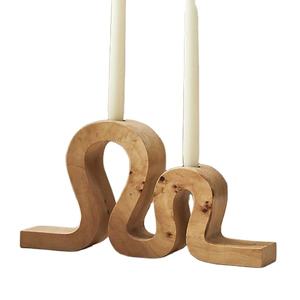 Bougeoir décoratif moderne en bois de mangue en forme de conte à 2 bras Table de dîner Décoration de Noël Bougeoir utilisé - Product Image 1