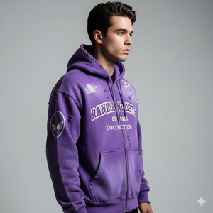 Sudadera con capucha para hombre, personalizada, al por mayor, de la fábrica Ranzia Industry, 100% algodón, con bordado desgastado y estampado. - Product Image 3