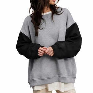 Sudadera Oversize de Cuello Redondo para Mujer, Color Gris Sólido, Hombros Caídos, Manga Larga, Tejido de Algodón y Fibra de Bambú, Transpirable, Ropa Casual - Product Image 5
