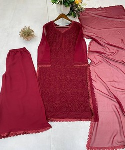 Maroon Cotton Kurta For Women <b>Floor</b>-Length Loose Fit Traditional Ethnic Wear India Pakistan Casual All Seasons Style 62914 BE-17 - Product Image 2