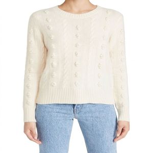 Custom Logo Womens Cream Cable Knit Pullover Sweater Wholesale Soft Cotton Blend Crew Neck Bobble Detail Winter Jumper Plus Size - Product Image 1