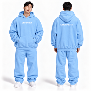 ชุดเซ็ตฮู้ดดี้สีเขียวมิ้นท์สำหรับผู้ชาย 2 ชิ้น พิมพ์ลายสกรีน เสื้อฮู้ดแบบสวมหัว กางเกงขายาว ชุดวอร์ม ผ้าฟลีซ - Product Image 2