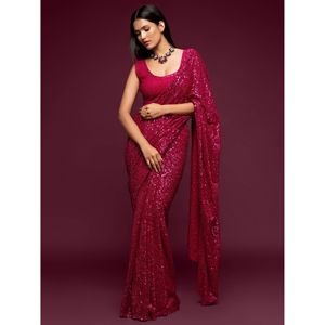 Fabulous Hot Pink Lentejuelas Georgette Party Wear Saree - Product Image 1