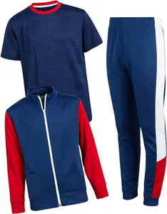 New Style Unisex Jogger Set 3-teiliges Trikot-Sweatshirt Jogging hose und T-Shirt Color Block Sweat suit Trainings anzug