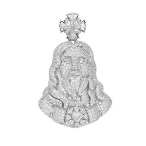 Collier pendentif tête de Jésus en argent sterling 925, serti de moissanite VVS, style hip-hop, design 3D, pour homme. - Product Image 4