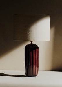 Lampe de table en céramique marron au design épuré, base E26, recharge USB, abat-jour tambour taille moyenne - Décoration intérieure moderne - Product Image 3