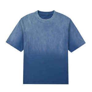 Men's O-Neck Short Sleeve T-Shirt Gradient Blue Cotton Jersey Casual Regular Fit Solid Color Knitted Fabric - Product Image 1