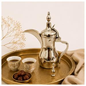 Cafetera tradicional árabe Dallah de acero inoxidable, de lujo, color plateado, para preparar Gahwa, con pico largo y mango curvo, para el hogar y hoteles. - Product Image 4
