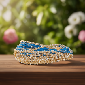 Sparkling Crystal Stone Fancy Bracelets & <b>Bangles</b> <b>Set</b> 2.8\" for Wedding & Festive Wear-10575633BLU - Product Image 3