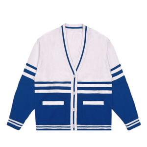 Cardigan en tricot respirant de qualité supérieure à col en V pour homme, design universitaire, rayé, boutonné, pour les occasions décontractées en plein air - Product Image 5