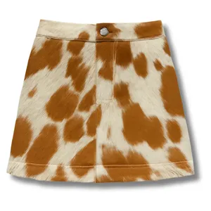 Falda de cuero con pelo de vaca para mujer con cremallera lateral, proveedor de Pakistán, ropa de mujer de cuero PU - Product Image 5
