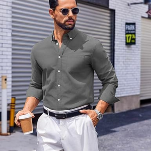 Chemise à manches longues boutonnée pour homme – Chemise Oxford décontractée non cintrée pour le quotidien et le bureau - Product Image 4
