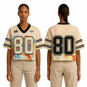 Women Cropped Sports Jersey T-Shirt 80 Number Graphic Print Loose Fit Short Sleeve Streetwear Top Custom Logo Casual Summer Tee - Product Image 1