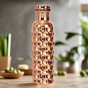 Copper Water Bottle hammered glass <b>drinkware</b> copper flask push pull cap leak proof food safe - Product Image 1
