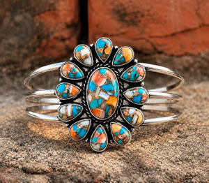 Handmade Multicolor Turquoise Cuff <b>Bracelet</b>, Boho Tribal Style - Product Image 3