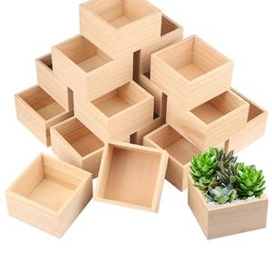 Boîte en bois carrée, boîte de rangement rustique pour l'artisanat DIY, les objets de collection, les plantes succulentes, la décoration de tiroir de bureau - Product Image 3