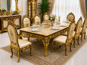 Stylish <b>Wooden</b> Carved Rococo <b>Dining</b> <b>Table</b> Set Rococo <b>Dining</b> Room Furniture for Villas & Mansions OEM Manufacturer & Exporter - Product Image 2