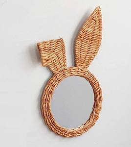 Miroir mural en rotin tressé naturel décoratif en forme d'oreilles de lapin pour enfants, artisanal, ornement de chambre d'enfant, style suspendu - Product Image 2