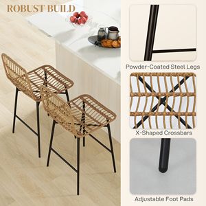 "Modern 26" Metal Bar <b>Stools</b> Set of 2 for Home Bar Brown Rattan Bar Chairs <b>with</b> <b>Back</b> for Kitchen Island" - Product Image 6