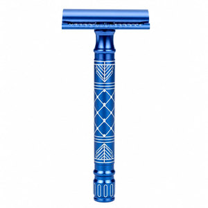 Rasoir de sécurité bleu à double lame avec manche décoratif pour hommes, usage en salon de coiffure, lames en acier inoxydable, manche en plastique - Product Image 6