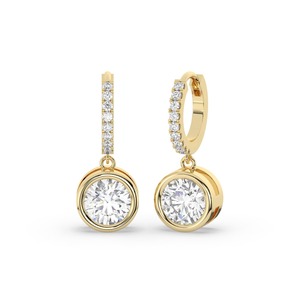 Pendientes Colgantes de Diamantes Redondos con Corte Brillante, Engastados en Bisel, Oro Sólido de 14K, Diamantes Naturales de Laboratorio, Regalo de Cumpleaños o Aniversario - Product Image 1